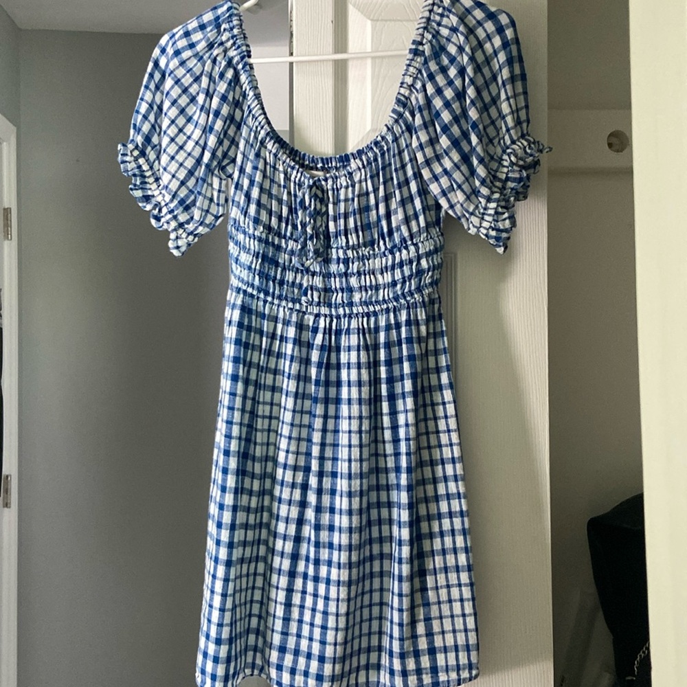 Urban Outfitters Women's Blue and White Dress
